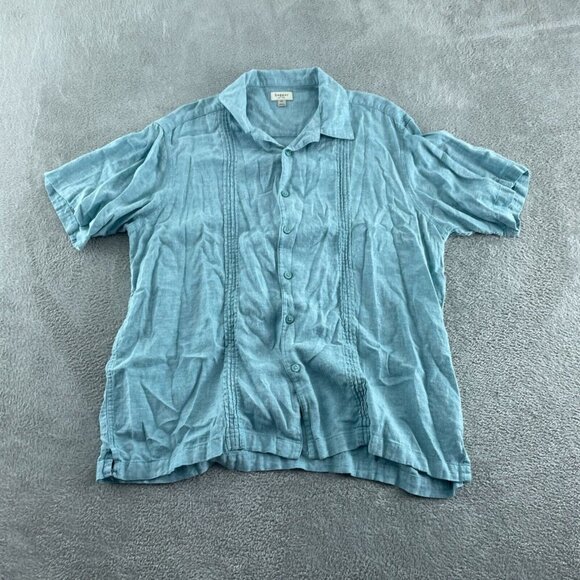 Haggar Mens XXL Blue Linen Blend Short Sleeve Button-Up Shirt 3412 - Picture 1 of 8